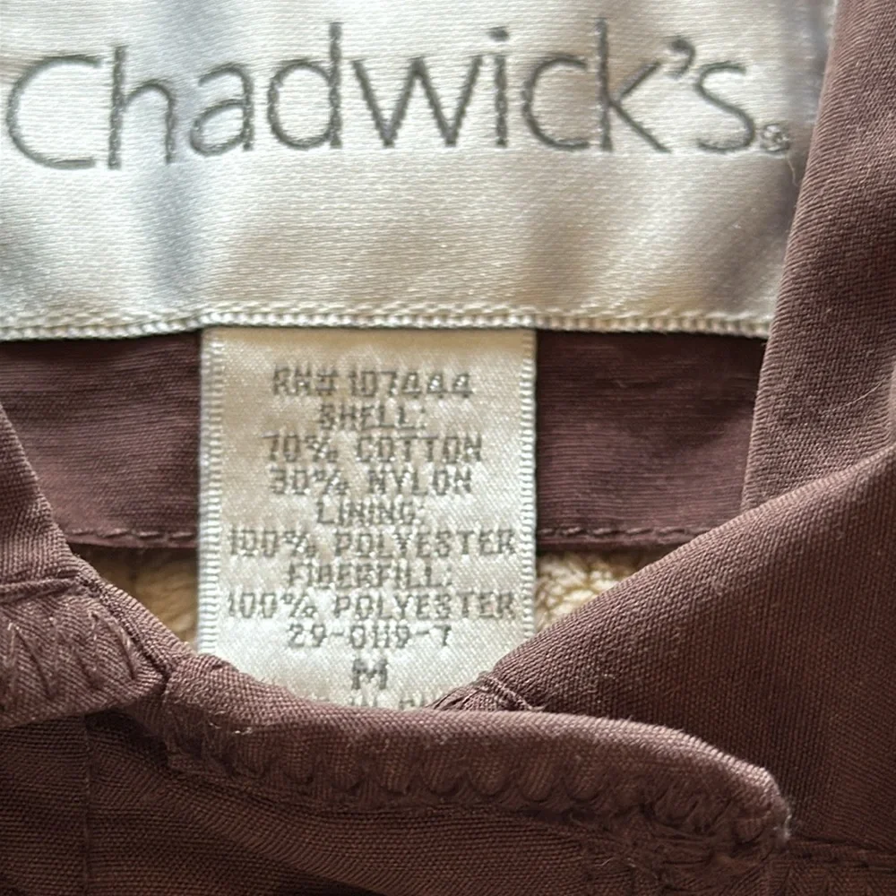 Chadwick’s Brown Barn Jacket Brown Quilted Soft Velour Fleece Lined Toggles Sz M - Picture 5 of 12